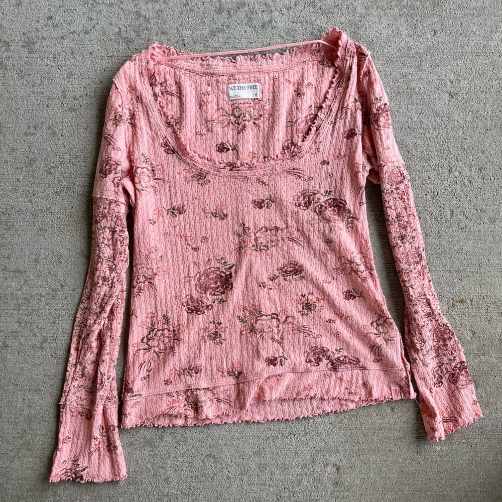 Free people we the free the free clover printed thermal pink combo long sleeve - Picture 4 of 5
